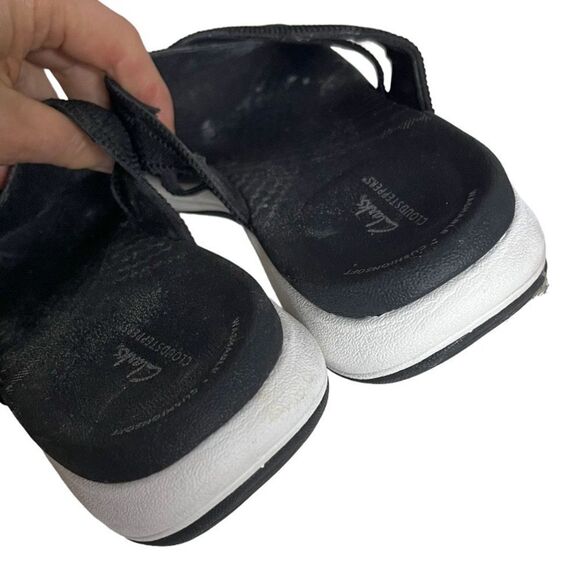 CLARKS Sandals Mira Isle Slide Black White Cloudsteppers Textile Upper Size 10 - Picture 8 of 9